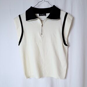 New Cream/Black 1/4 Zip-Up Top sz lg